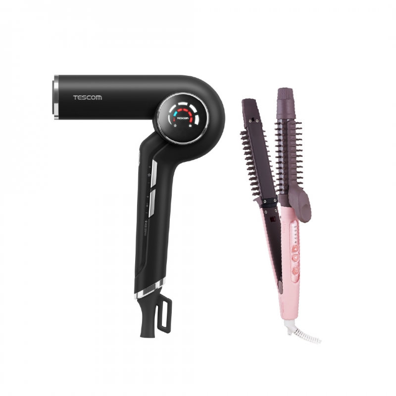 【速乾甜美超值組】沙龍級速乾修護離子吹風機(黑) + 負離子直捲2用整髮梳